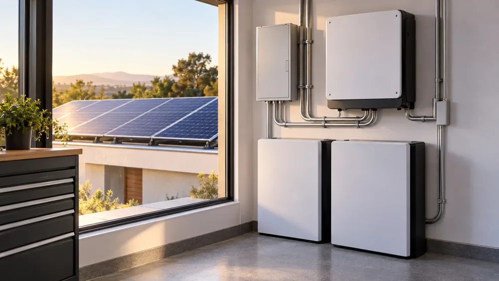 Illustrative solar panels, inverter and battery storage