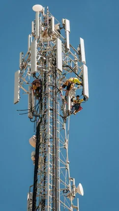 Engineers working on a telecommunications tower